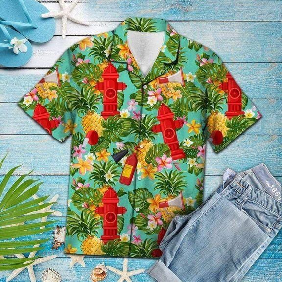 Felacia [Hawaii Shirt] Firefighter Pineapple Tropical Hawaiian Aloha Shirts-ZX1192